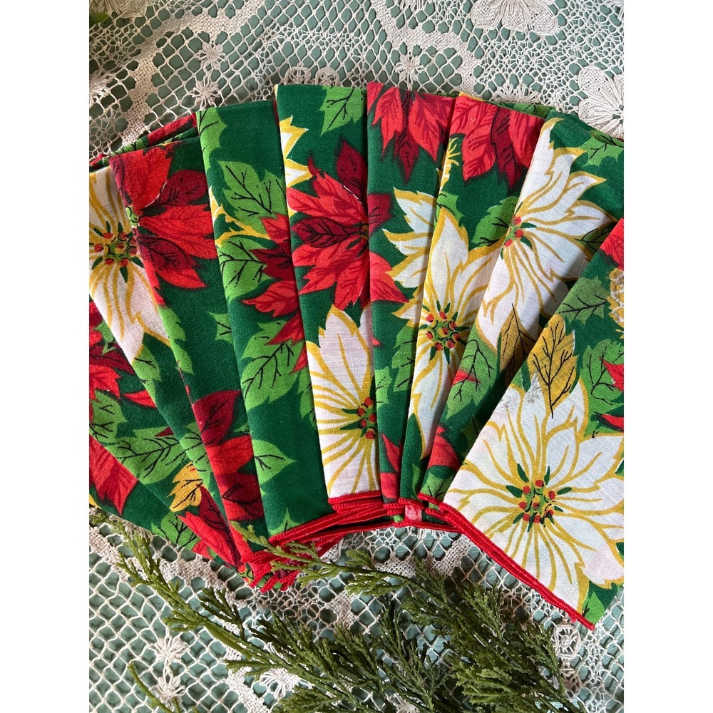 Vintage Christmas Holiday Napkins * 10 pcs * Pointsettias